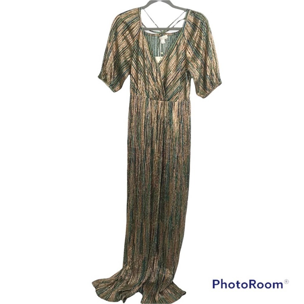 See U Soon colorful Vneck metallic maxi dress size S NWT